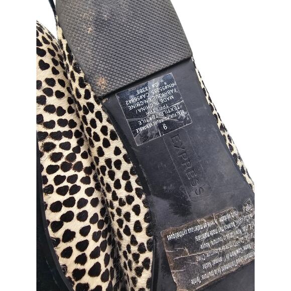 Express Womens Sz 9 Pointed Toe Ballet Flats Calf Hair Black Cream Hearts - Picture 5 of 7